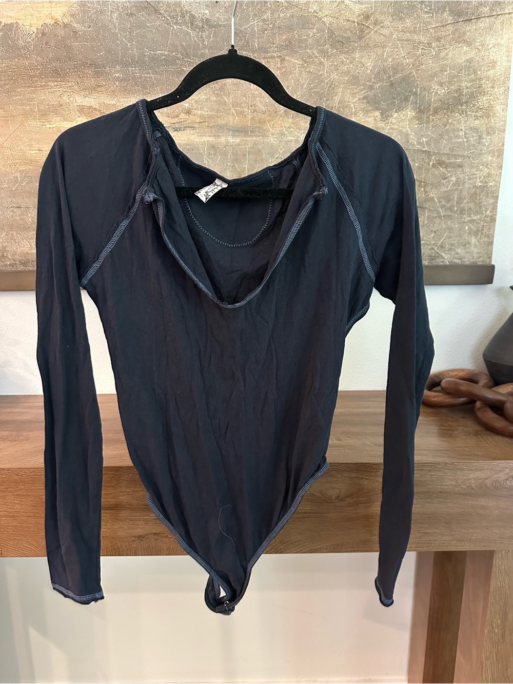 Free People Navy Long Sleeve Scoop Neck Bodysuit Size S
